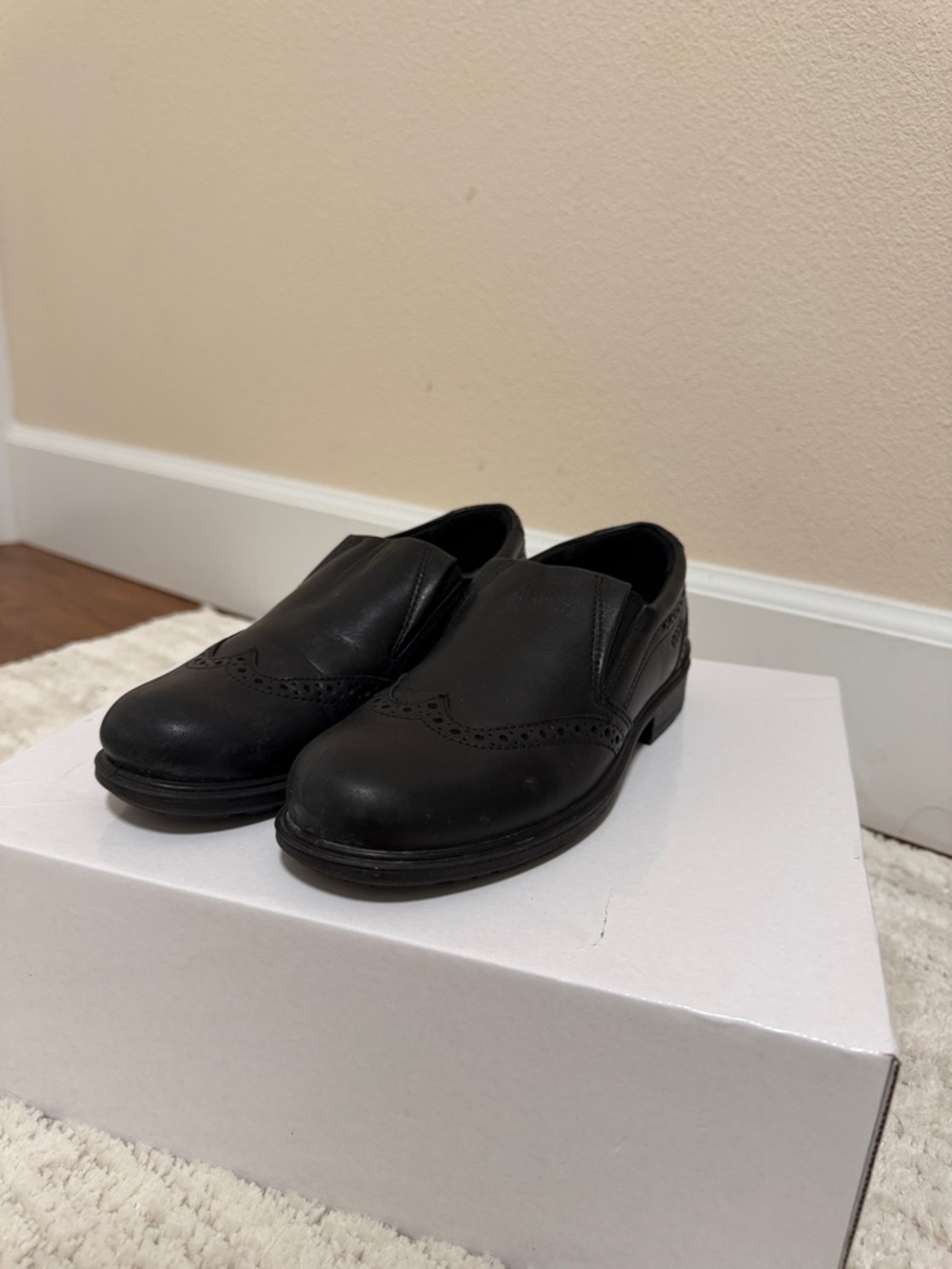 Kids's Black Slip-On Brogue Loafers